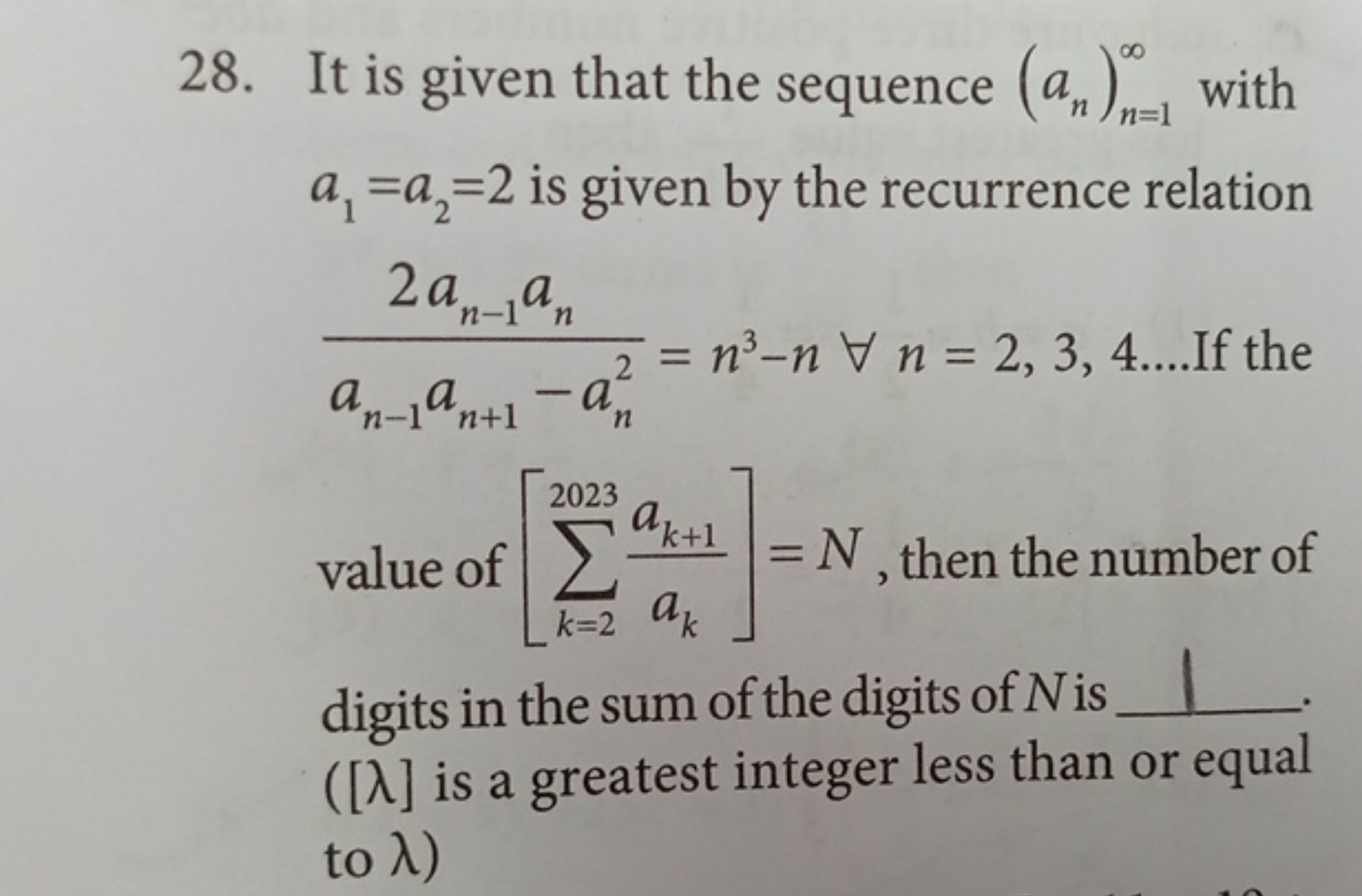 28. It is given that the sequence (an​)n=1∞​ with a1​=a2​=2 is given b