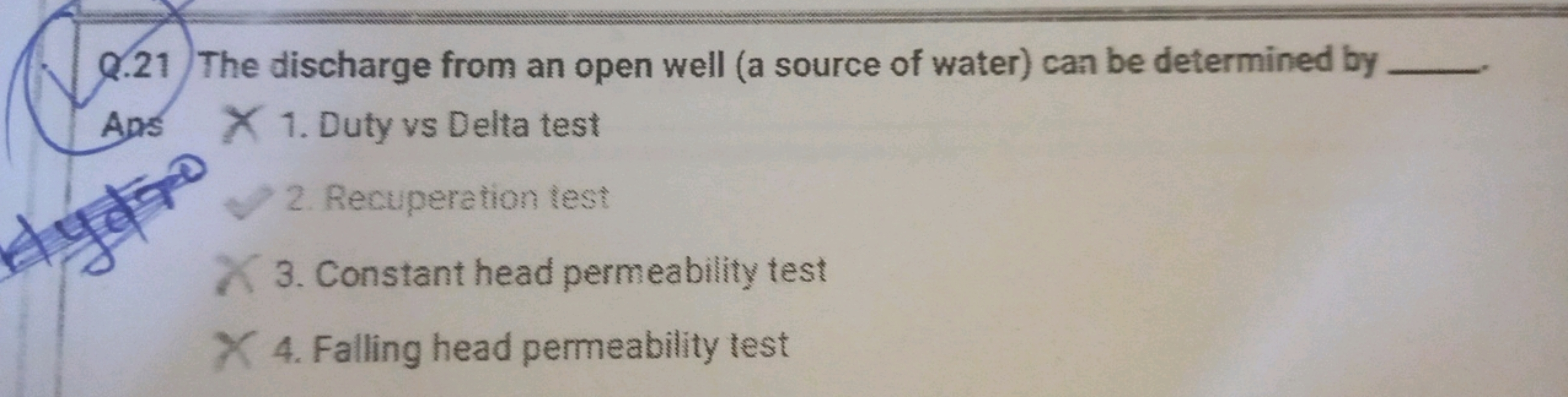 Q. 21 The discharge from an open well (a source of water) can be deter