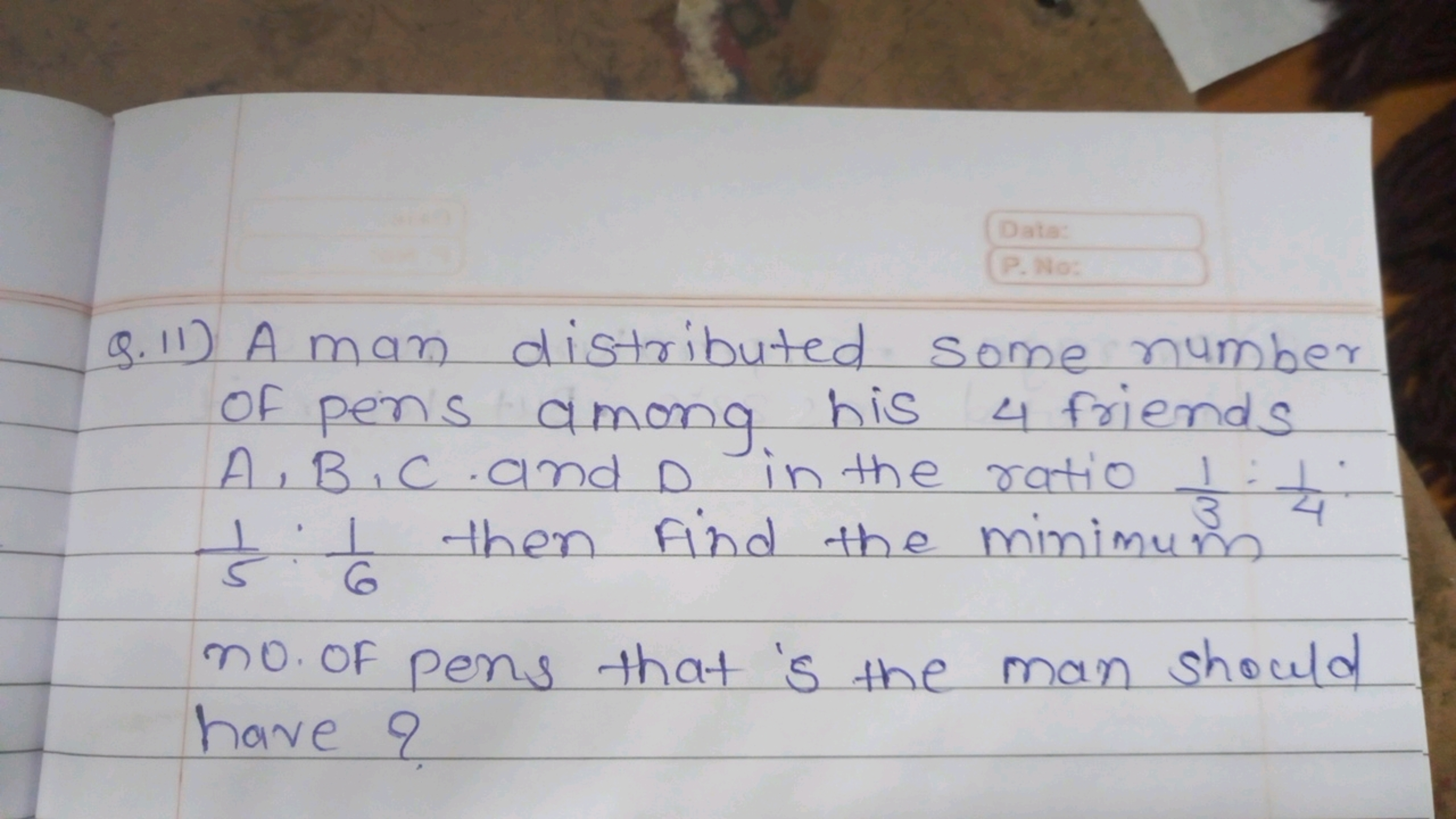 Q.11) A man distributed some number of pens among h is 4 friends A,B,C