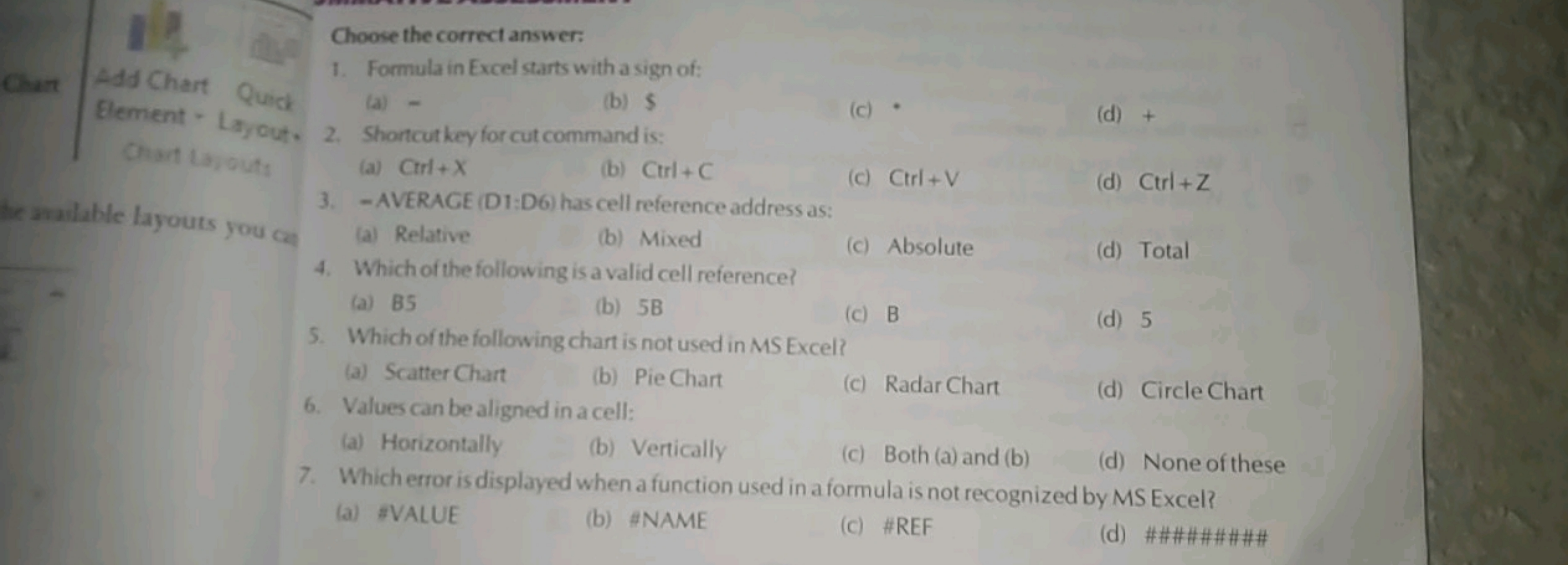 Choose the correct answer:
Add Chart
Element - P inch
Chant bi, outs
a