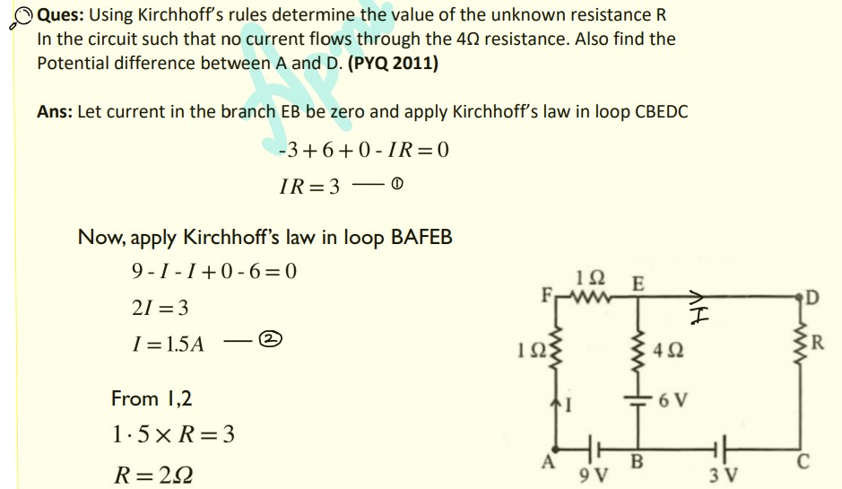 Ques: Using Kirchhoff's rules determine the value of the unknown resis