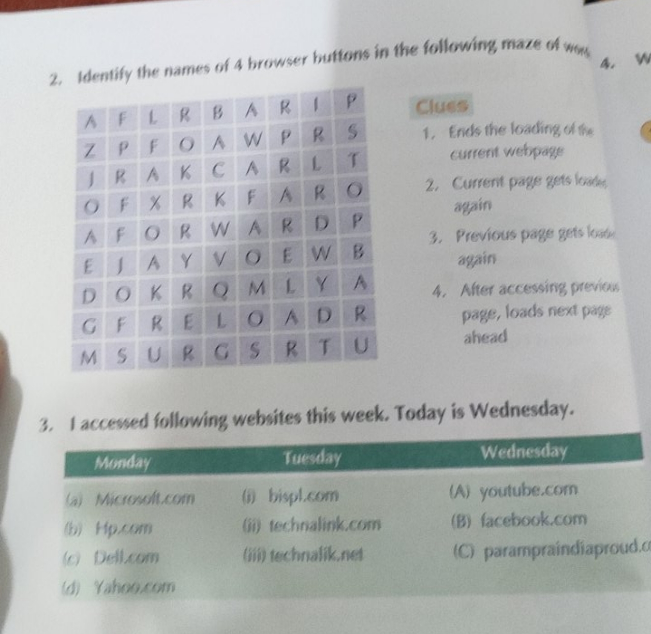 2. Identify the names of 4 browser buftons in the following maze of wi