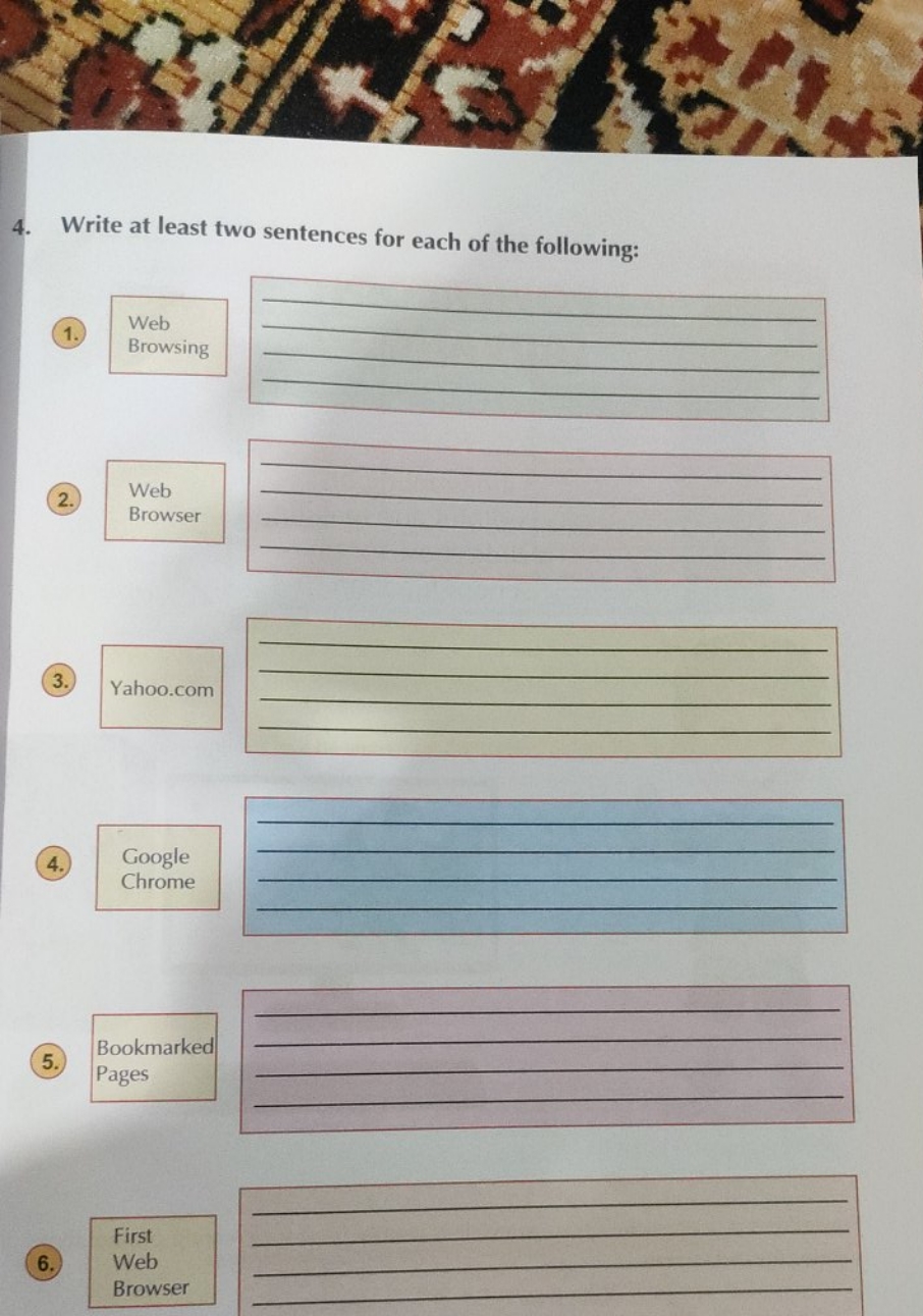 4. Write at least two sentences for each of the following:
1.)  Web  B