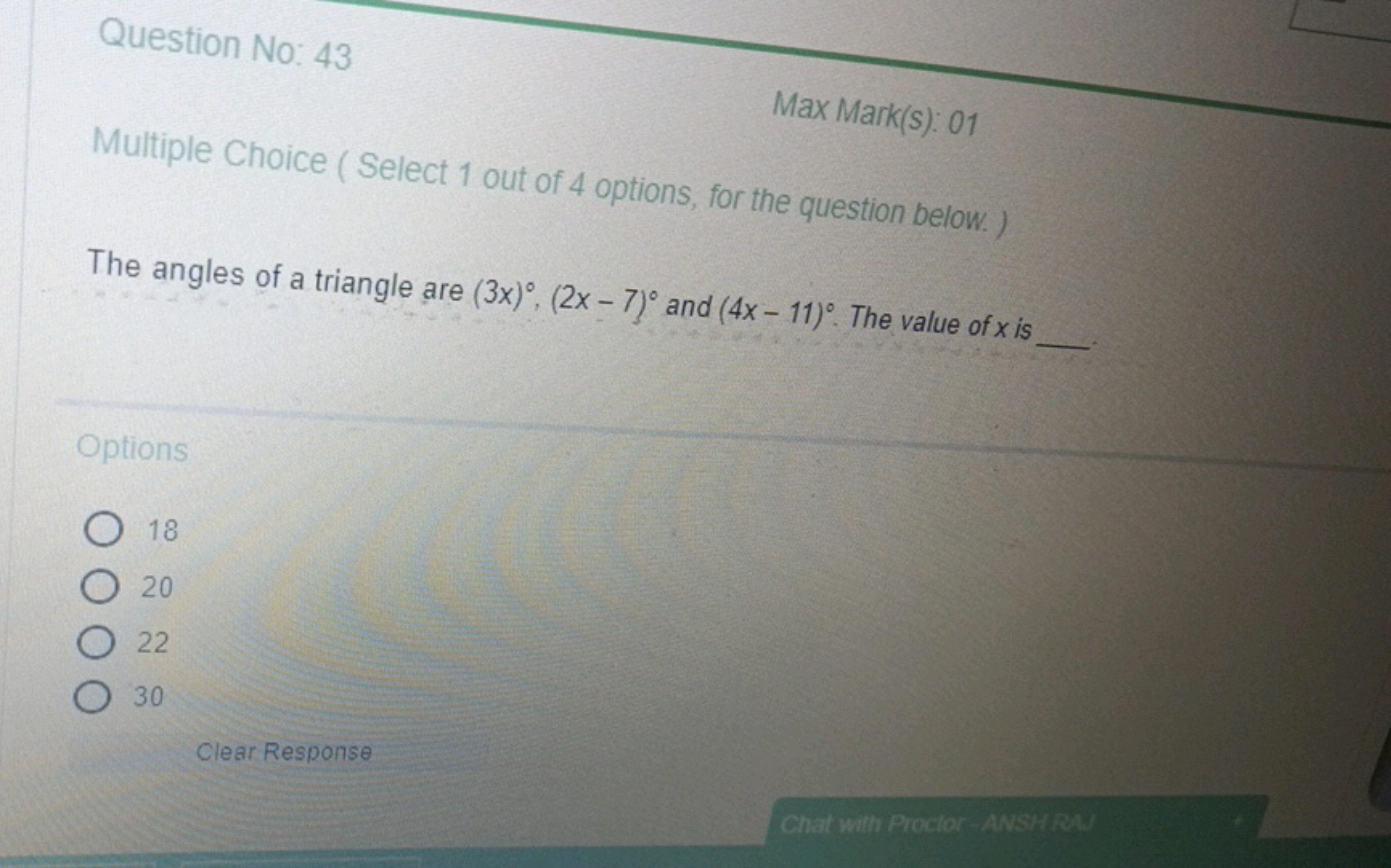 Question No: 43
Max Mark(s): 01
Multiple Choice ( Select 1 out of 4 op