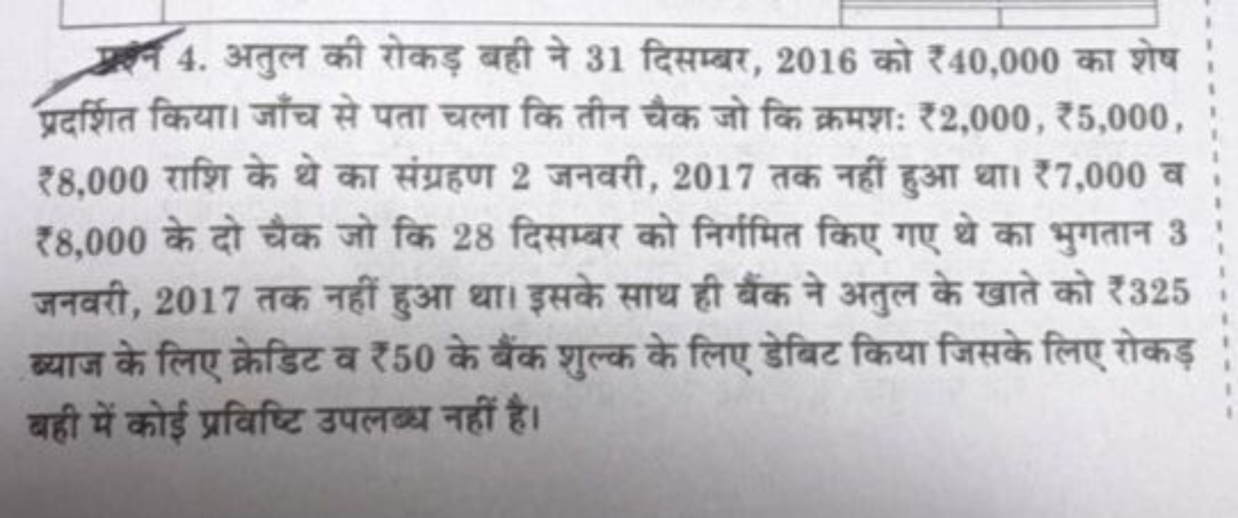 प्रश्न 4. अतुल की रोकड़ बही ने 31 दिसम्बर, 2016 को ₹ 40,000 का शेष प्र