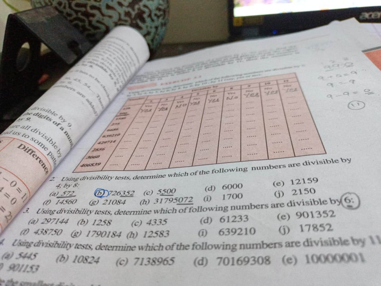 2. Using divisibility tests, determine which of the following 4: by 8: