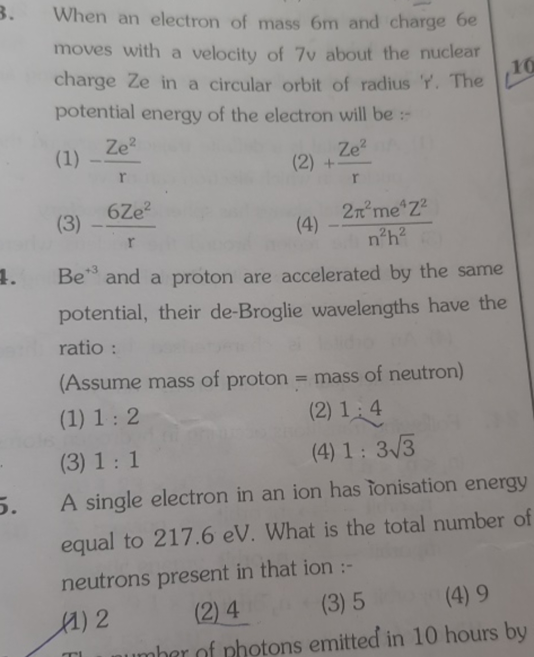 When an electron of mass 6 m and charge 6e moves with a velocity of 7 