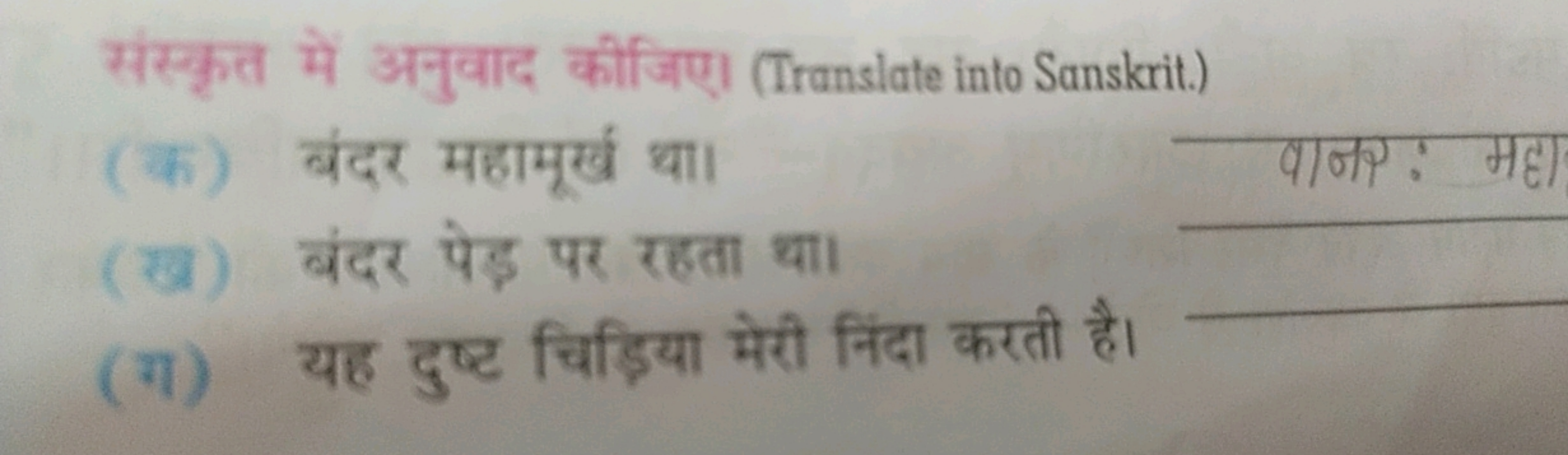 संस्कृत में अनुवाद कीजिए। (Translate into Sanskrit.)
(क) बंदर महामूखं 