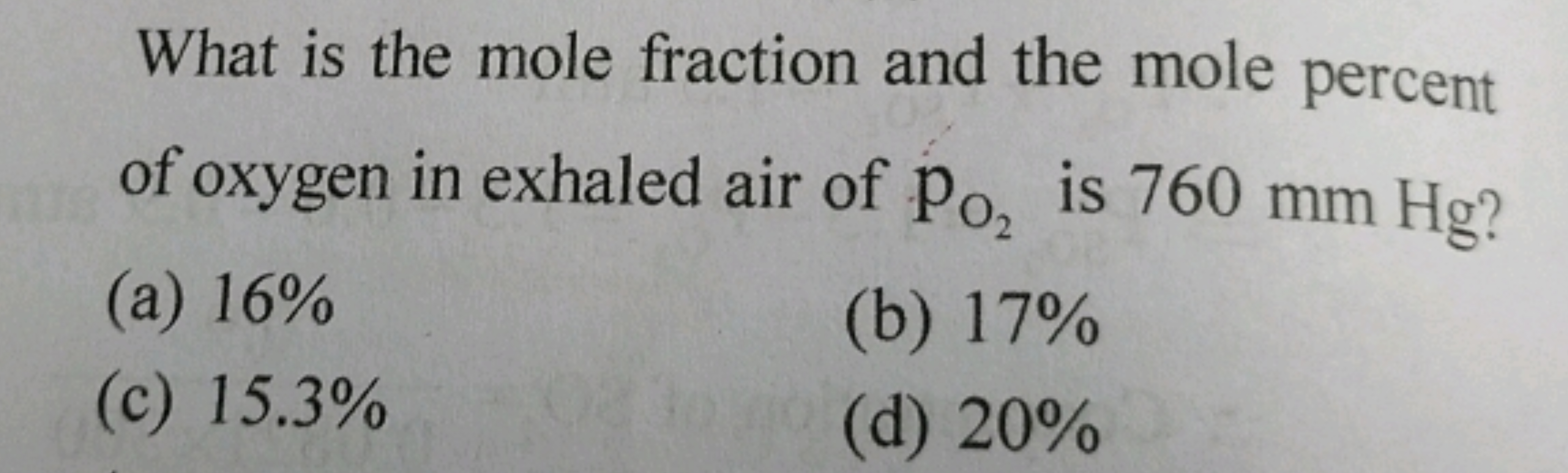 What is the mole fraction and the mole percent of oxygen in exhaled ai