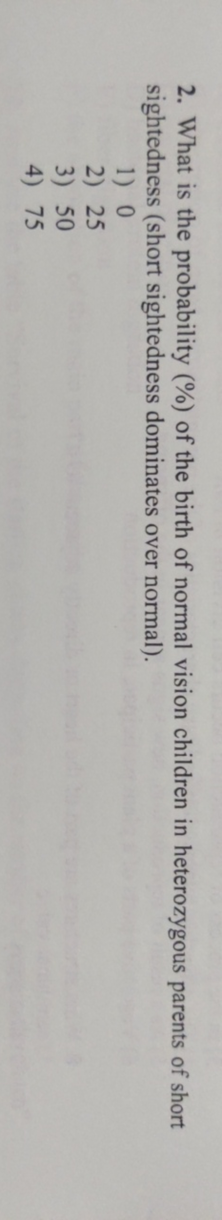 2. What is the probability (\%) of the birth of normal vision children