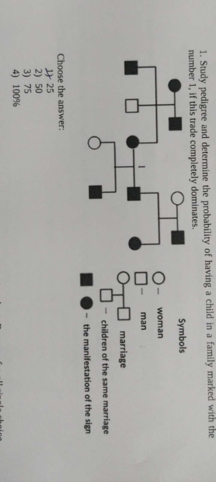 1. Study pedigree and determine the probability of having a child in a