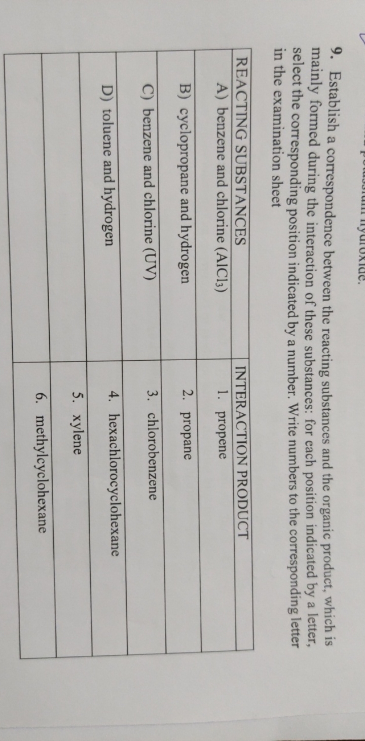 9. Establish a correspondence between the reacting substances and the 