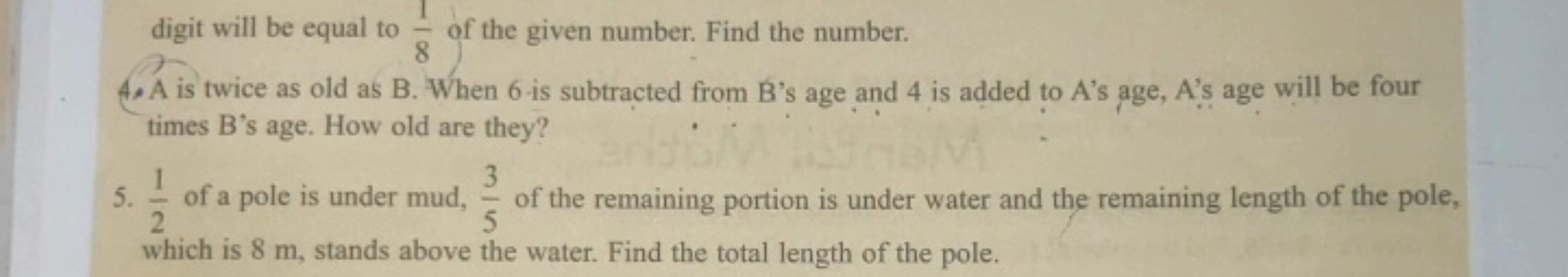 digit will be equal to 81​ of the given number. Find the number.
4. A 