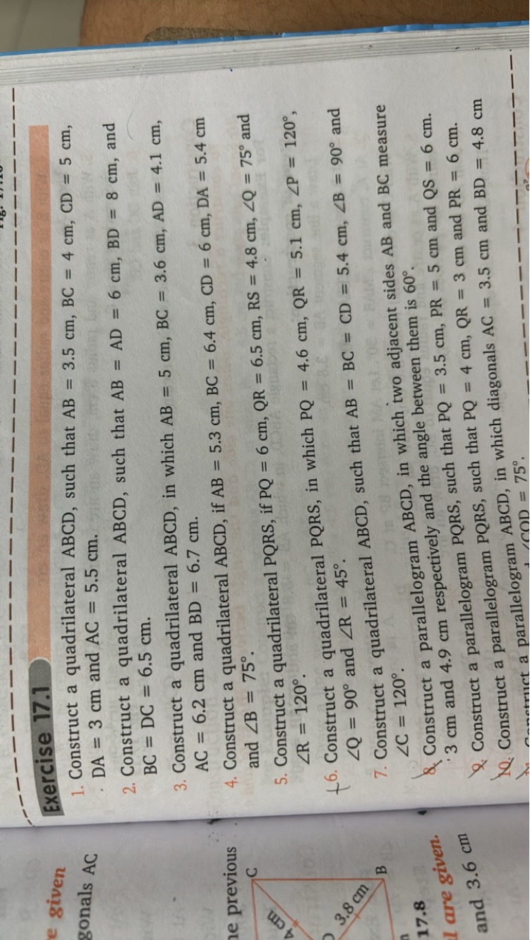 Exercise 17.1
1. Construct a quadrilateral ABCD, such that AB=3.5 cm,B