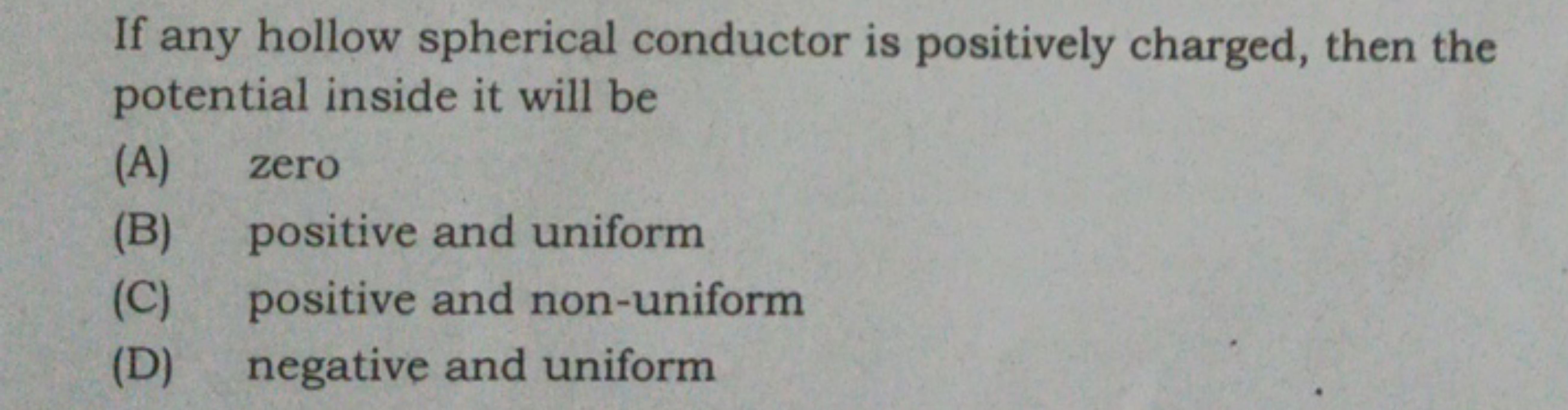 If any hollow spherical conductor is positively charged, then the pote