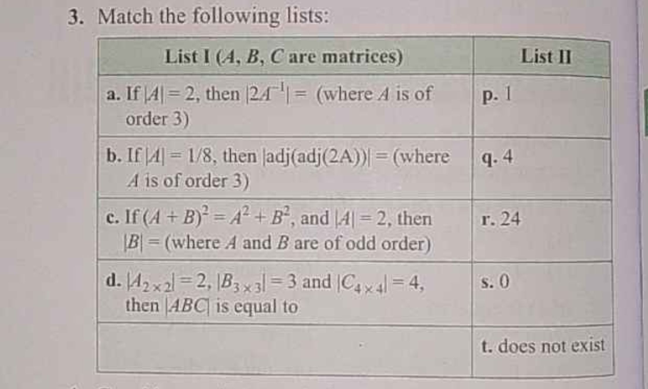 3. Match the following lists:
\begin{tabular} { | c | c | } 
\hline Li