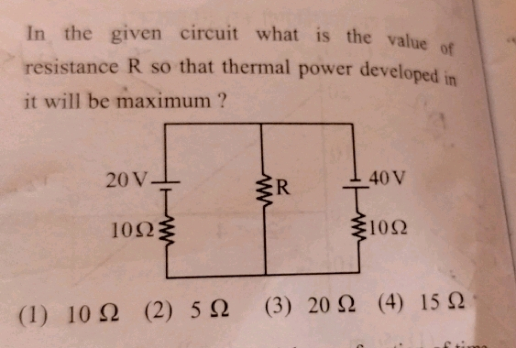 In the given circuit what is the value of resistance R so that thermal