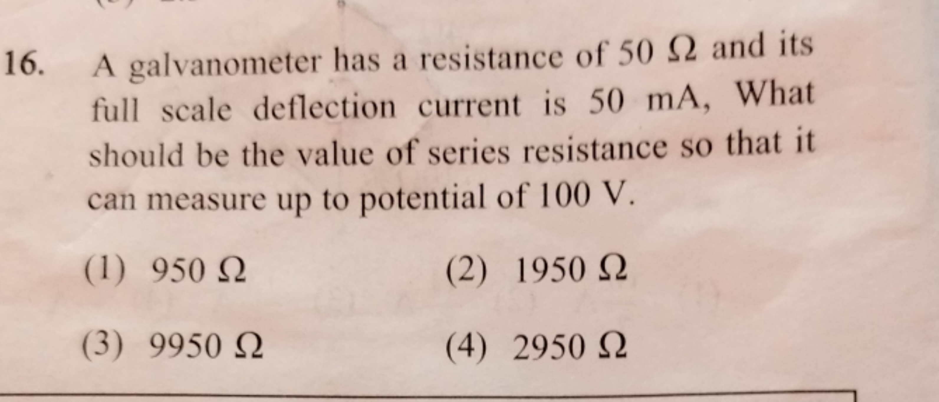 16. A galvanometer has a resistance of 50Ω and its full scale deflecti