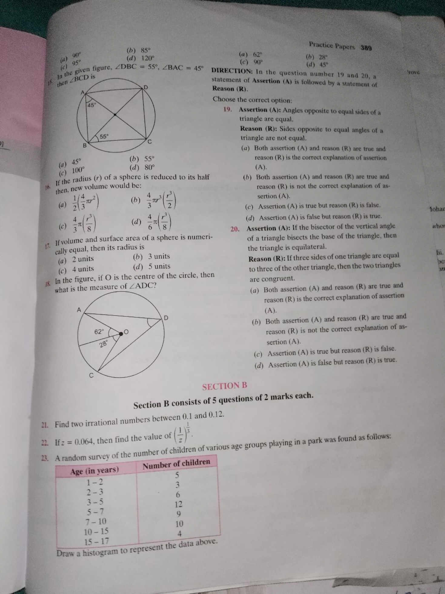 (a) 90∘
(b) 85∘

Practice Papers
389
(c) 95∘
(d) 120∘
(a) 62∘
(b) 28∘
