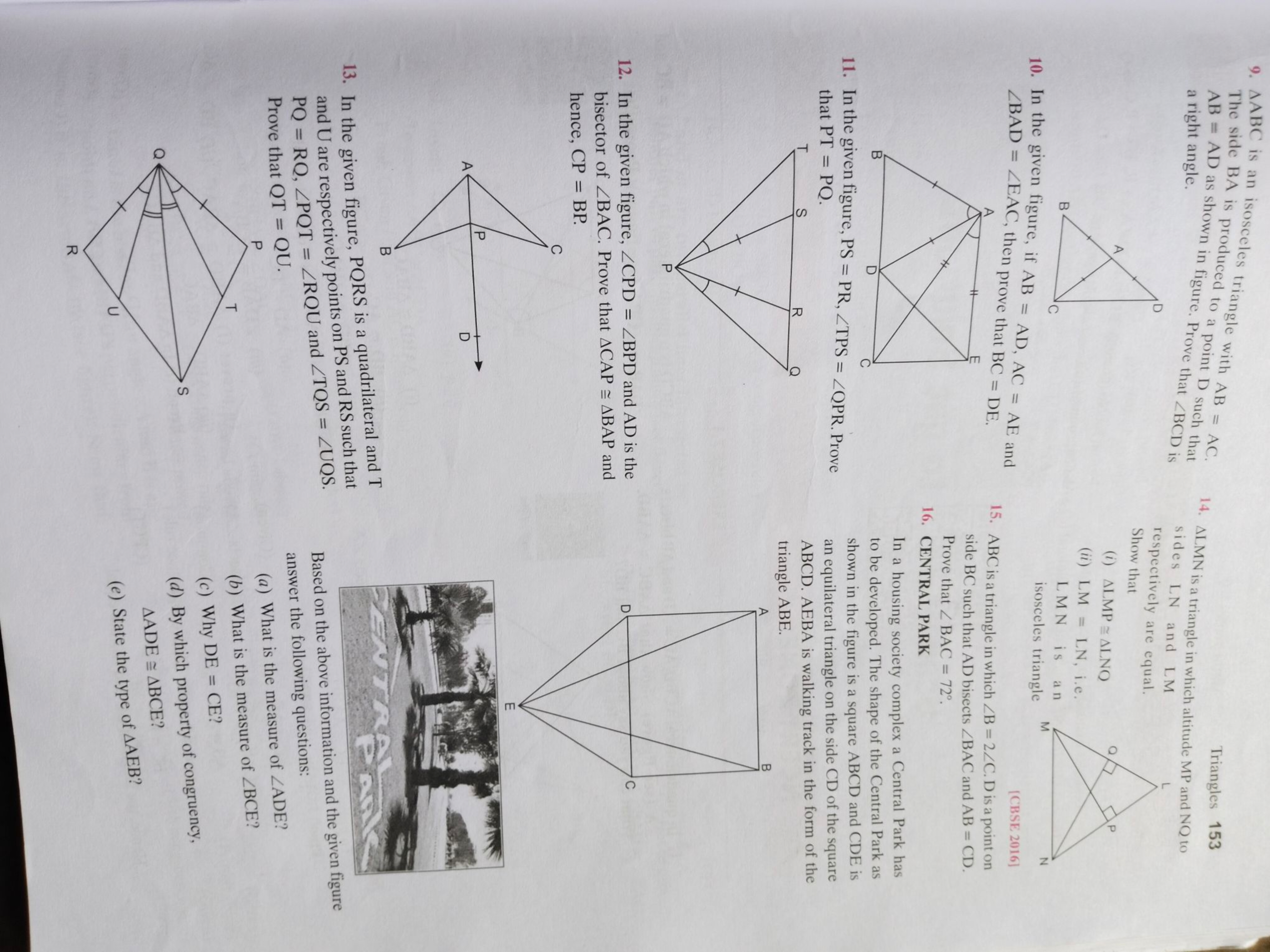 9. AABC is an isosceles triangle with AB = AC.
The side BA is produced