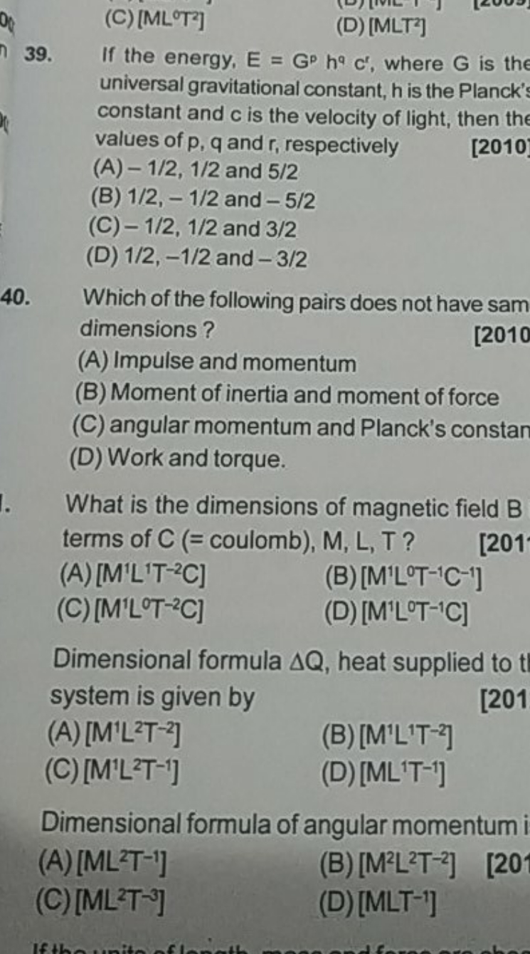 39. If the energy, E=Gphact, where G is the universal gravitational co