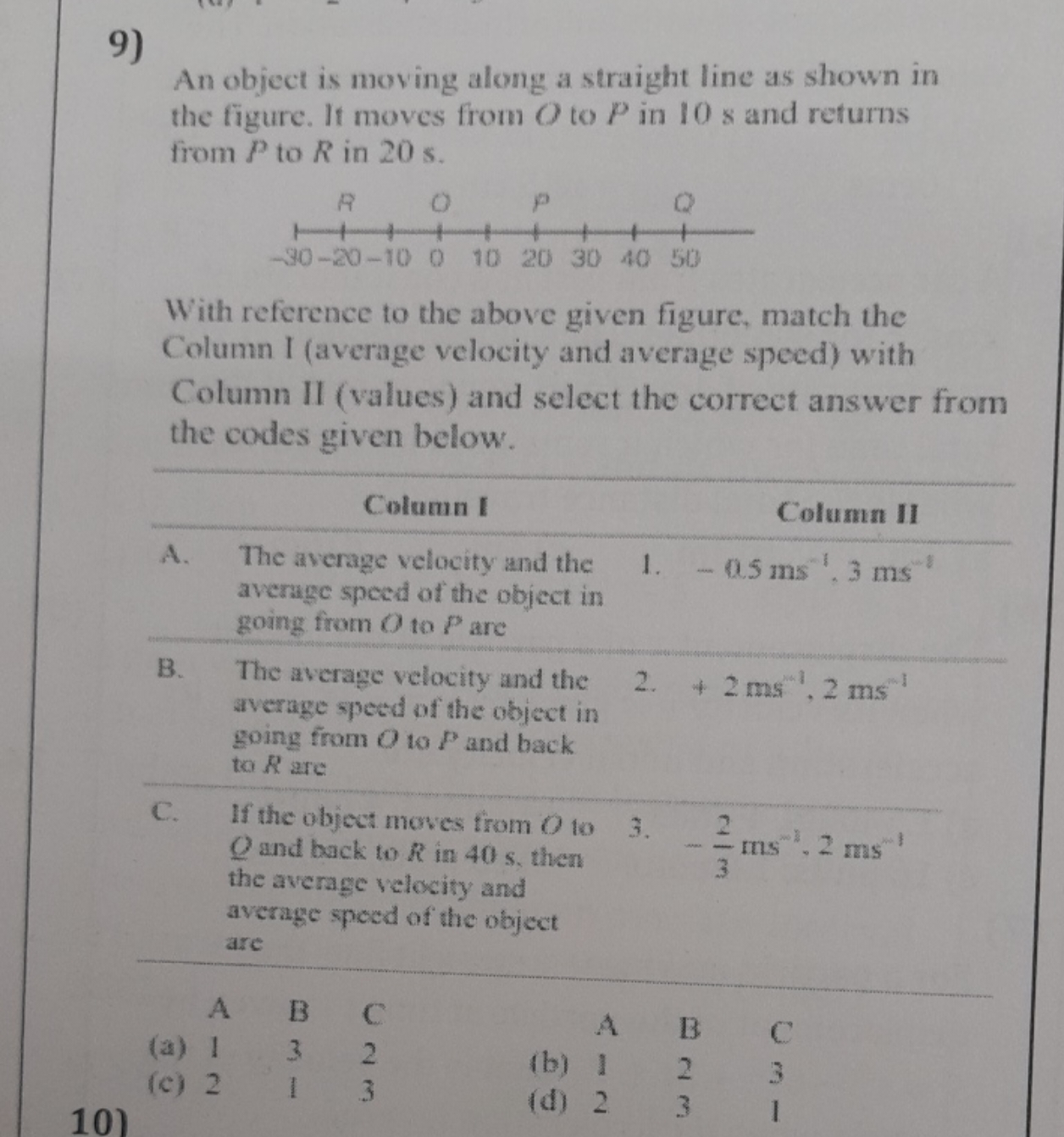 9)

An object is moving along a straight line as shown in the figure. 