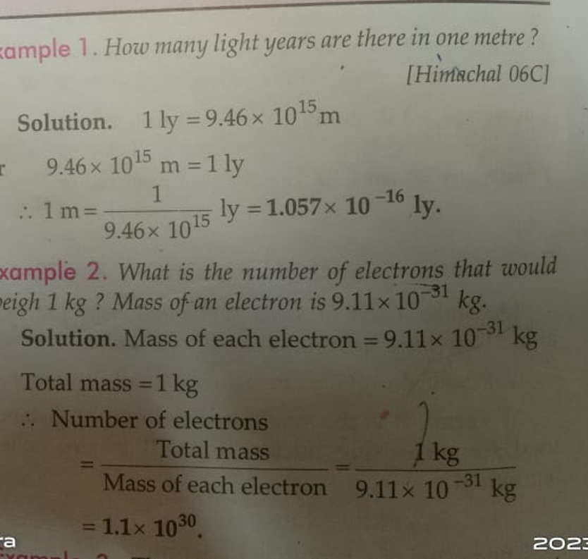 cample 1. How many light years are there in one metre?
[Himiachal 06C]