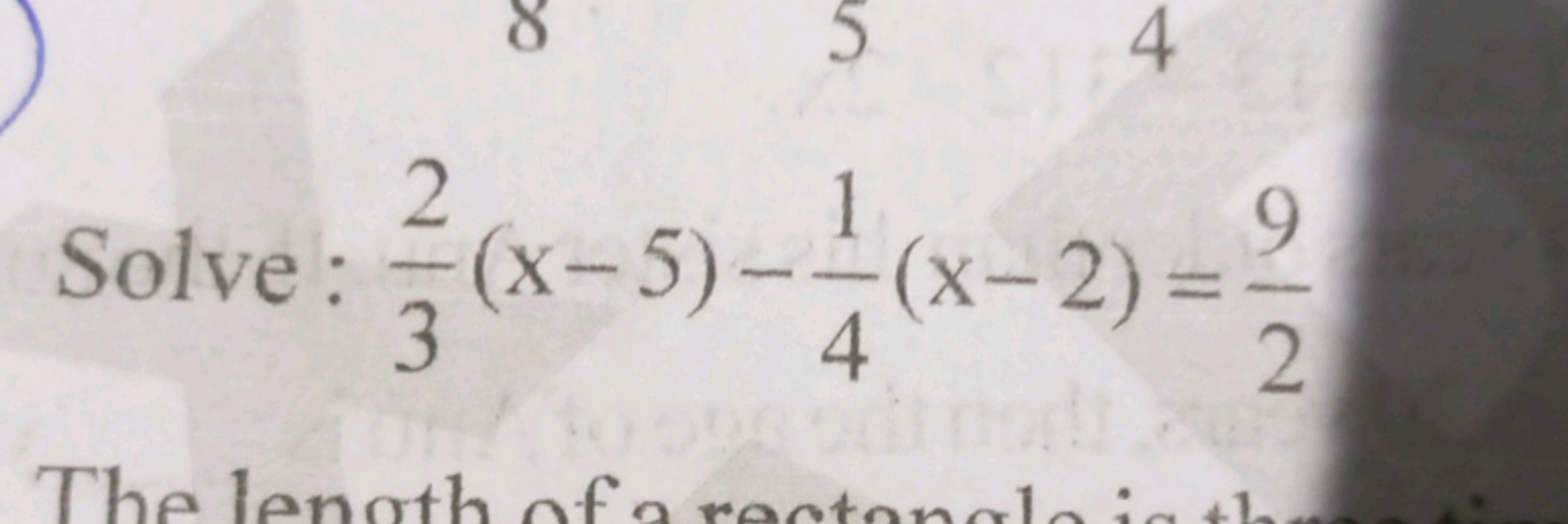 Solve: 32​(x−5)−41​(x−2)=29​