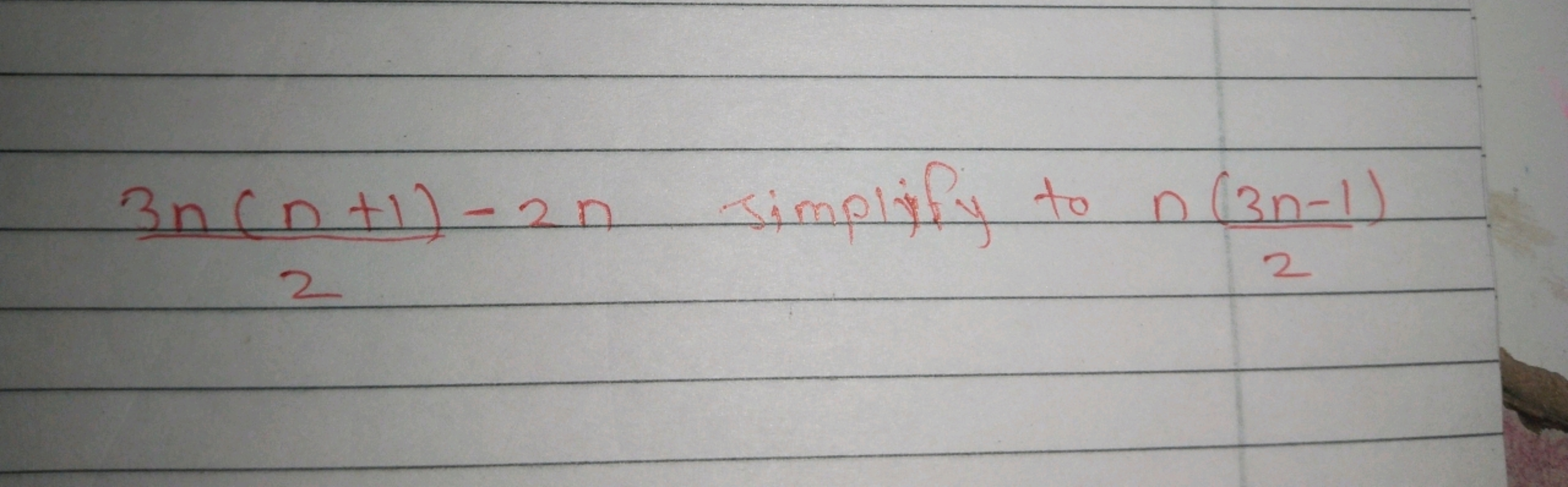 23n(n+1)​−2n simplify to n2(3n−1)​