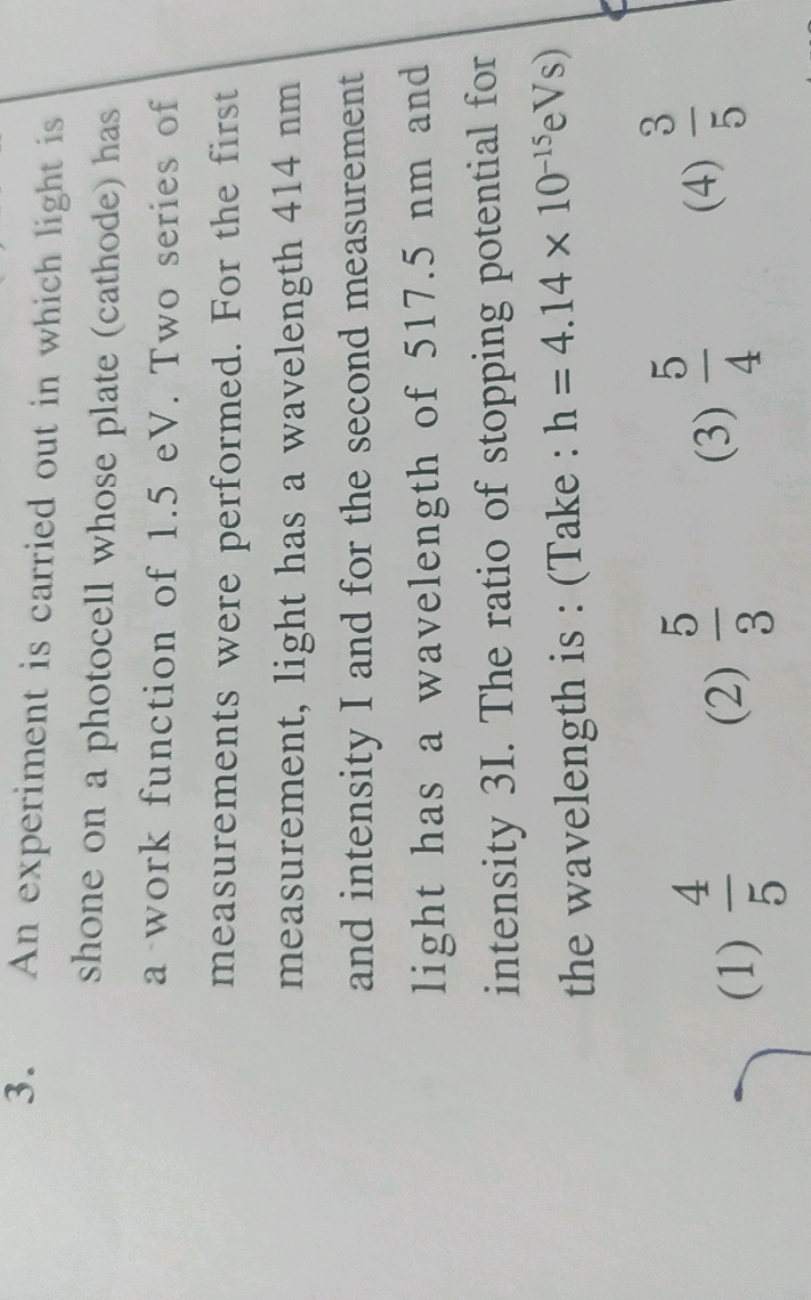 3. An experiment is carried out in which light is shone on a photocell