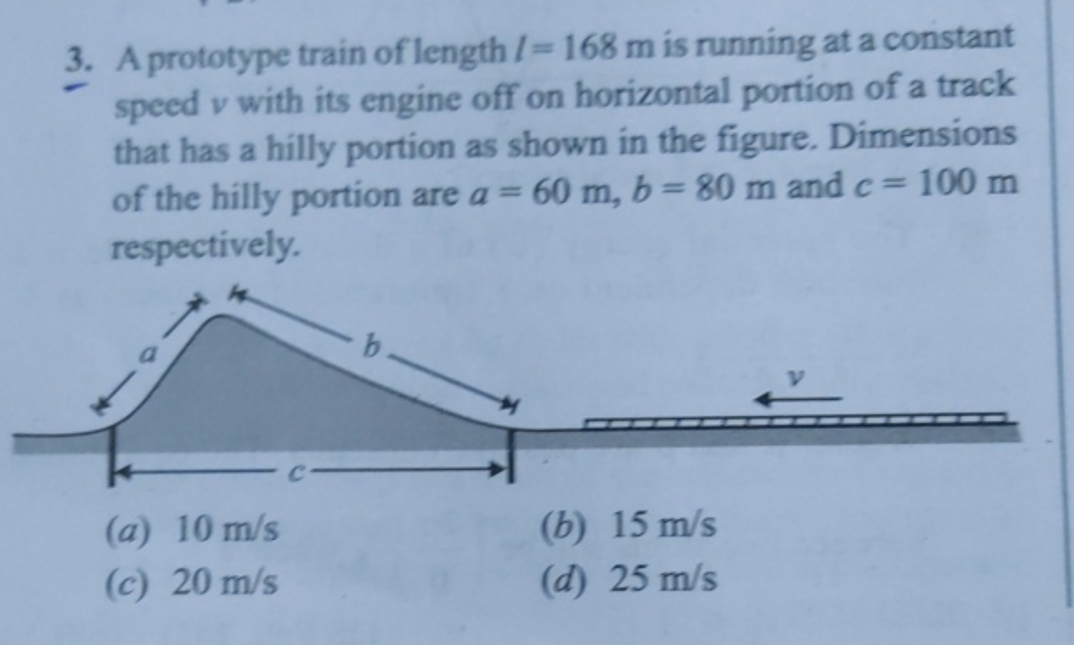 3. A prototype train of length I=168 m is running at a constant speed 