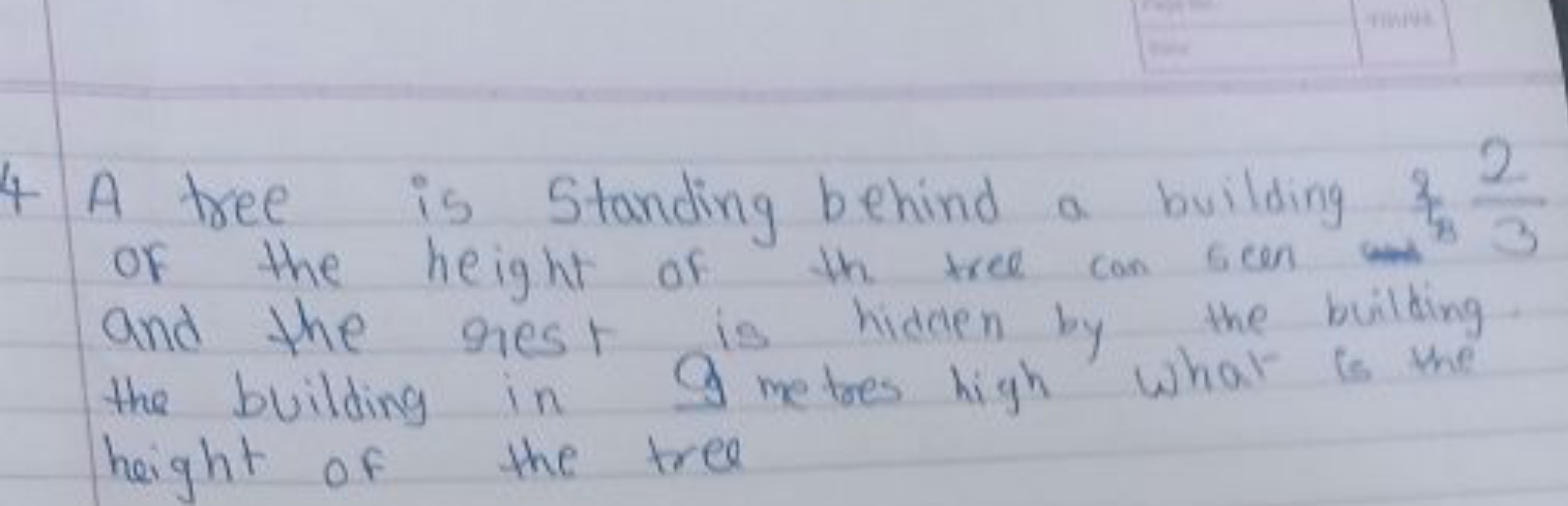 4 A tree is Standing behind a building z8​32​ of the height of th tree