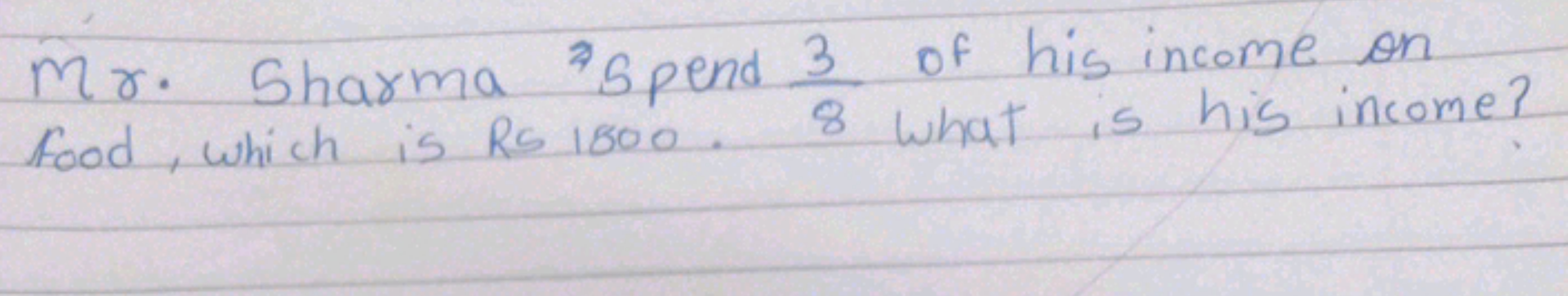 Mr. Sharma 5 pend 83​ of his income on food, which is RS 1800 . 8 what