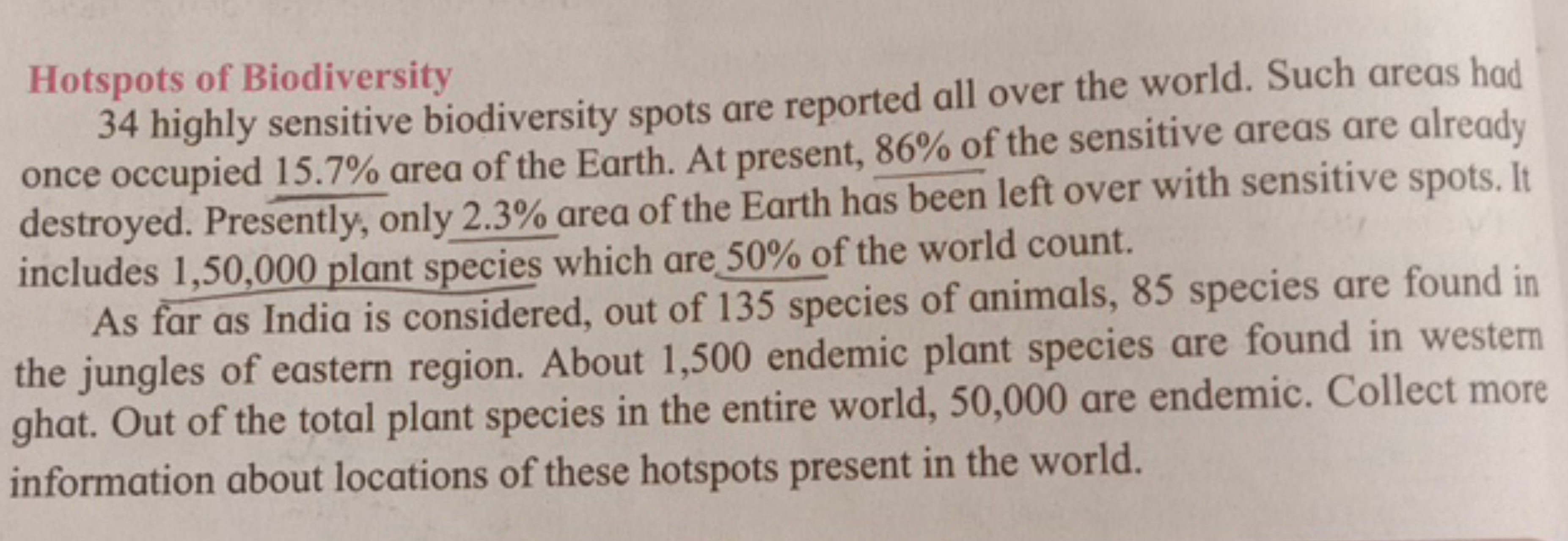 Hotspots of Biodiversity
34 highly sensitive biodiversity spots are re