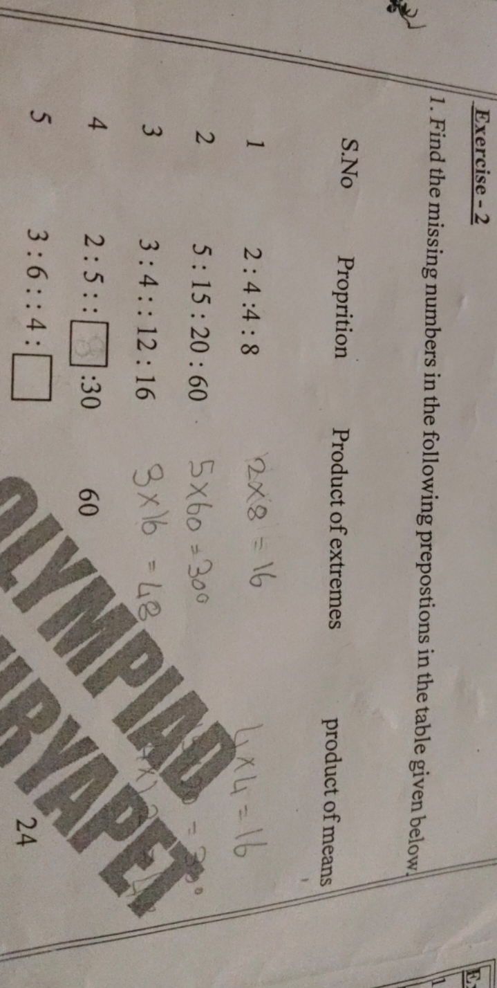 Exercise - 2
1. Find the missing numbers in the following prepostions 