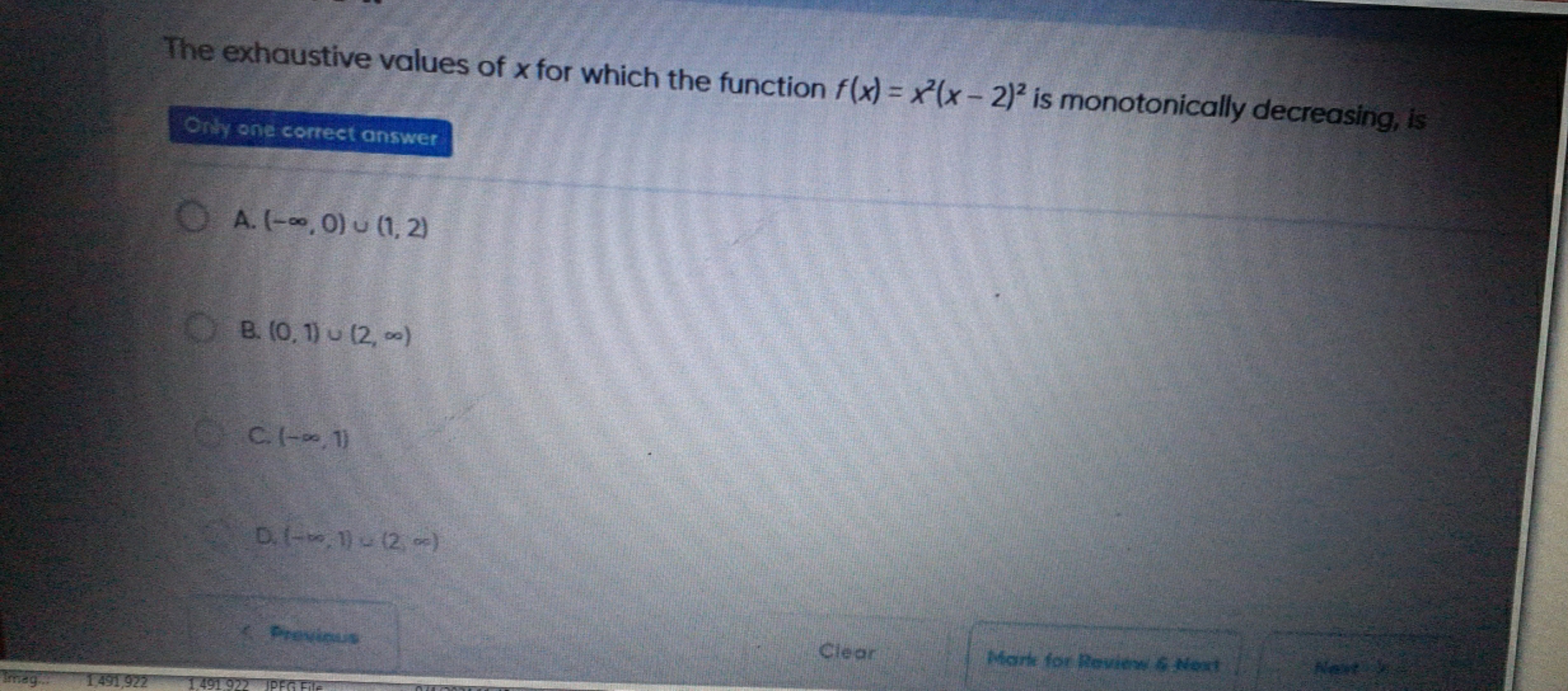 The exhaustive values of x for which the function f(x) = x(x-2)² is mo