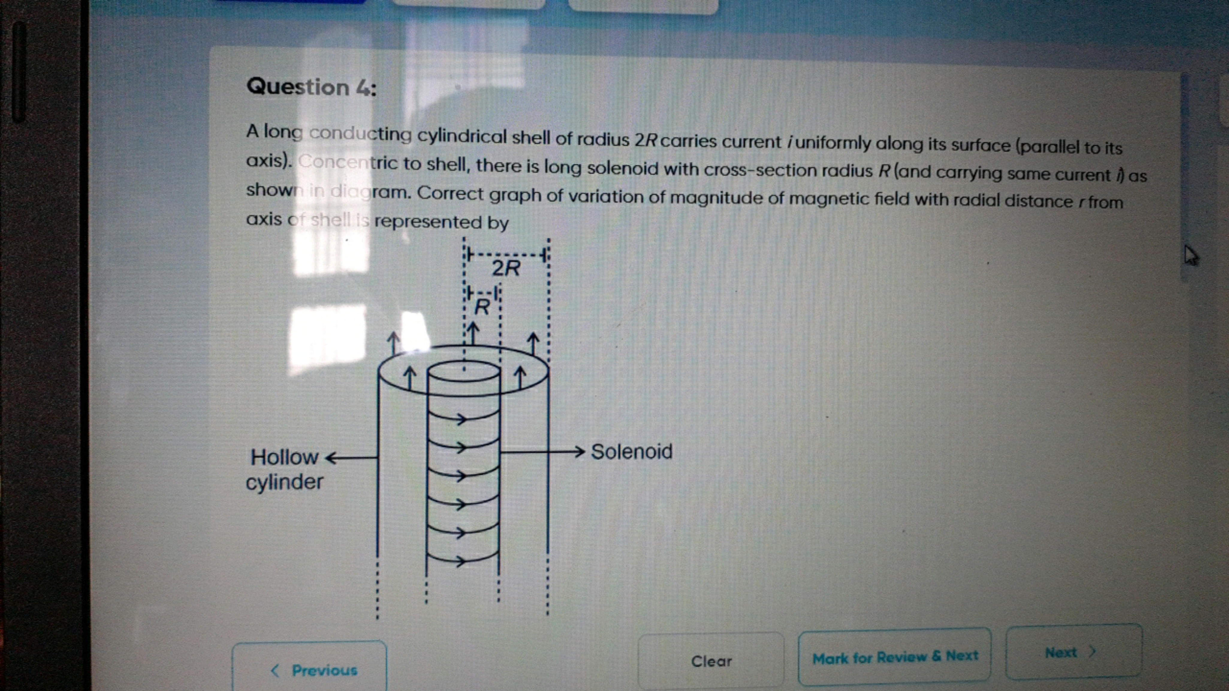 Question 4:

A long conducting cylindrical shell of radius 2R carries 