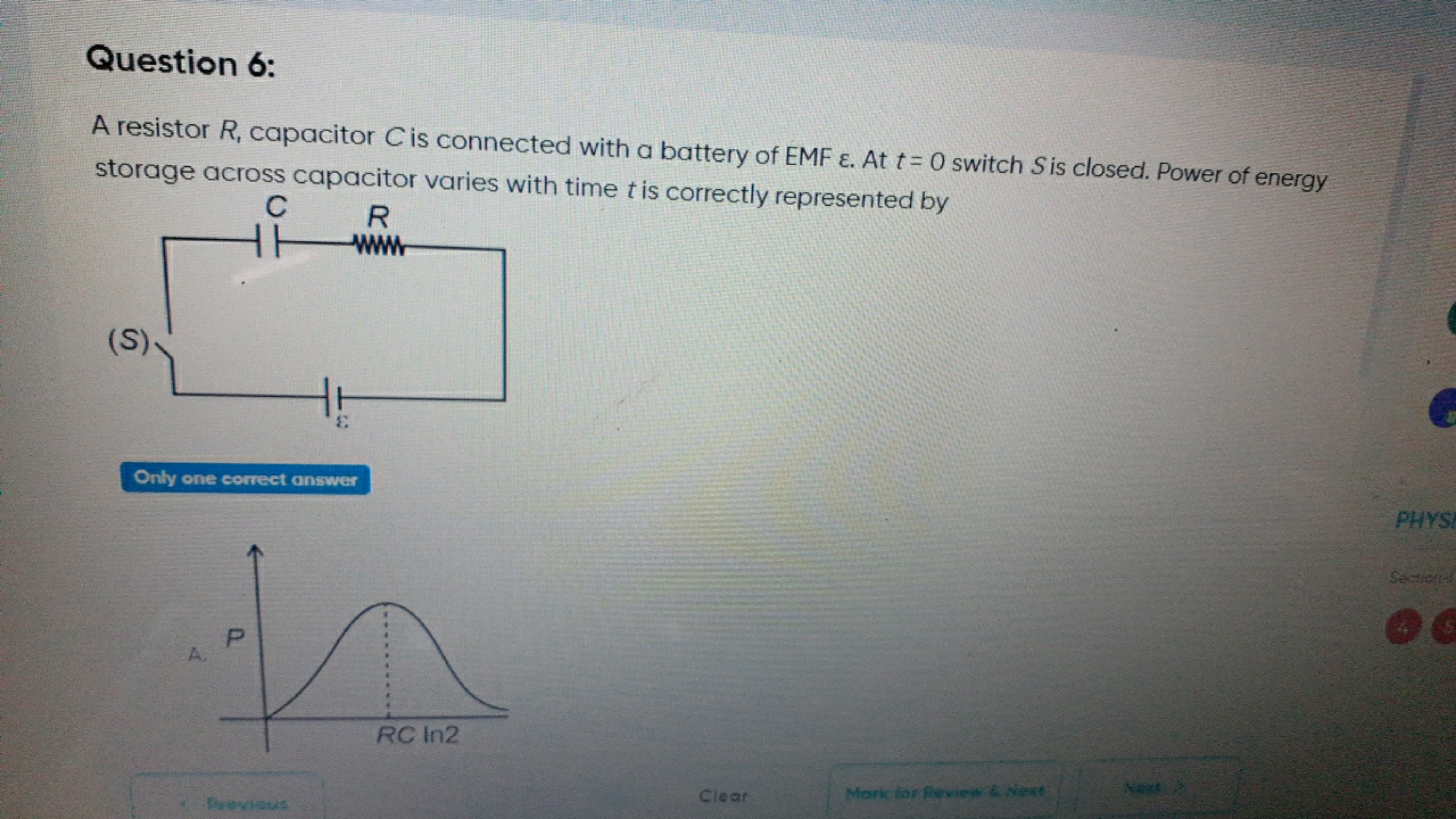 Question 6:

A resistor R, capacitor C is connected with a battery of 