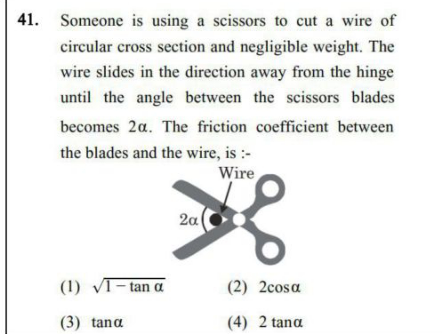 41. Someone is using a scissors to cut a wire of circular cross sectio