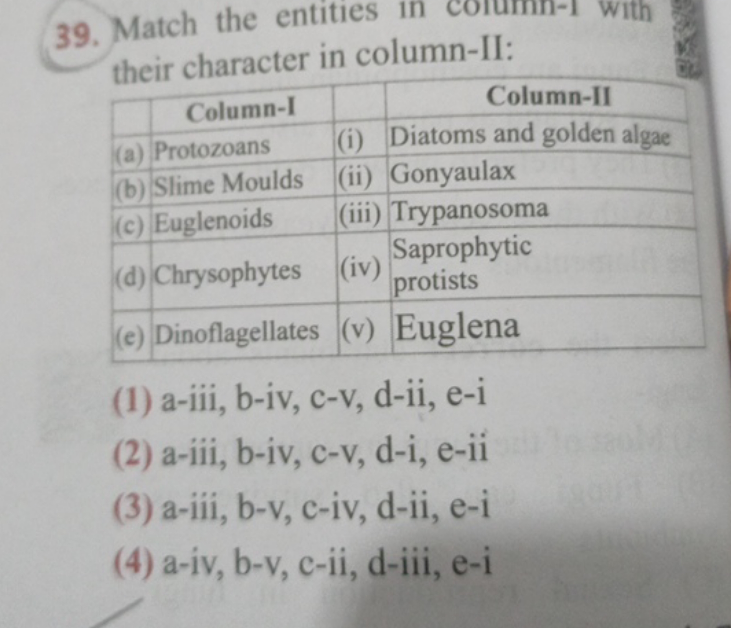 39. Match the entities in corumn-1 with their character in column-II:
