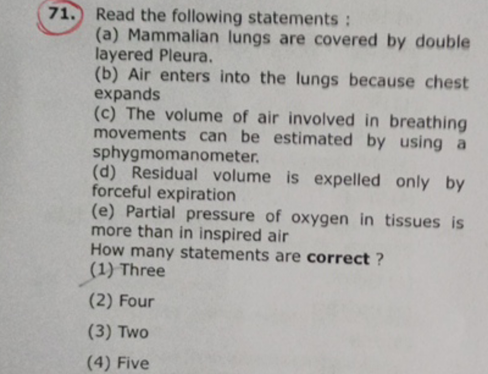 71. Read the following statements :
(a) Mammalian lungs are covered by