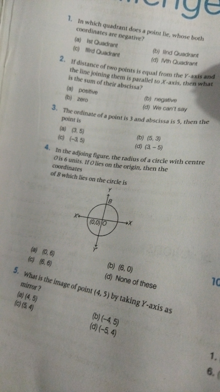 1. In which quadrant does a point lie, whose both coordinates are nega