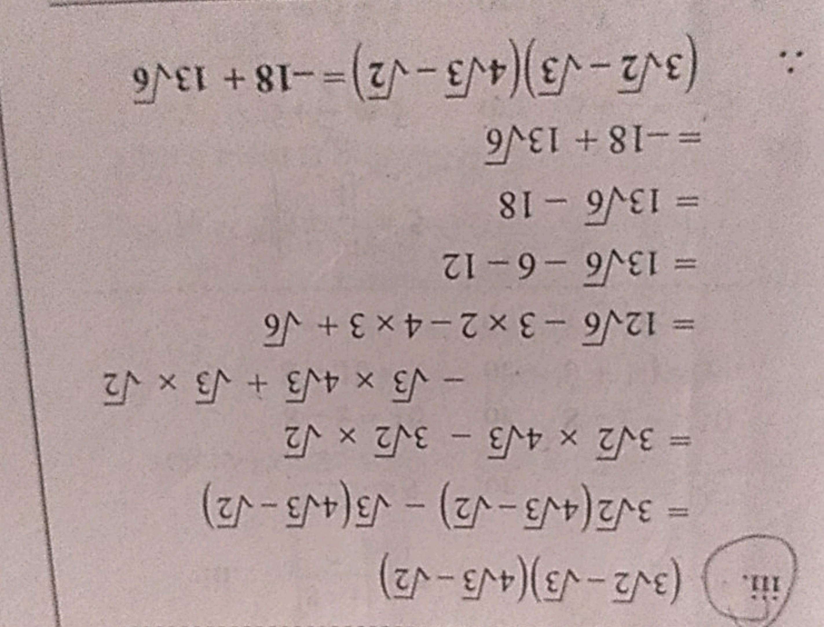  iii. (32​−3​)(43​−2​)=32​(43​−2​)−3​(43​−2​)=32​×43​−32​×2​−3​×43​+3​