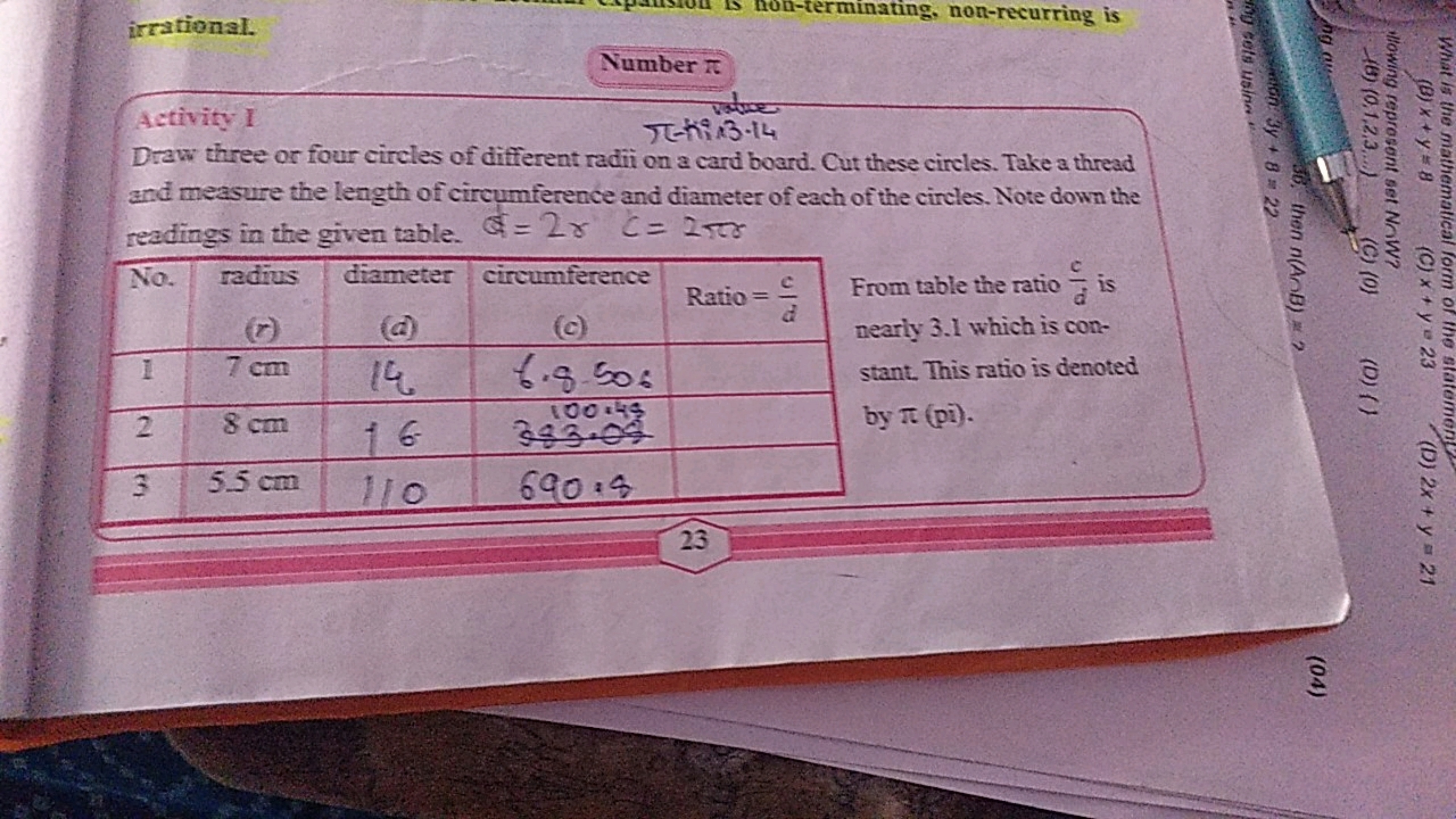 Number π
Activity I
π hinis.14
Draw three or four circles of different