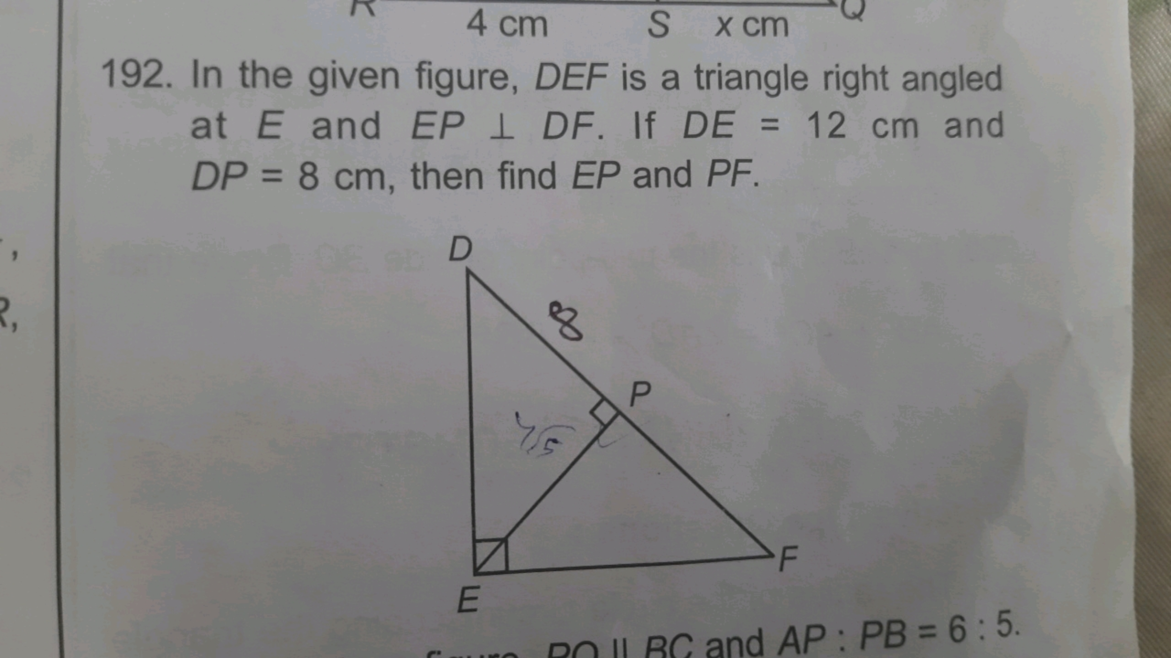 4 cm
Sx cm
192. In the given figure, DEF is a triangle right angled at