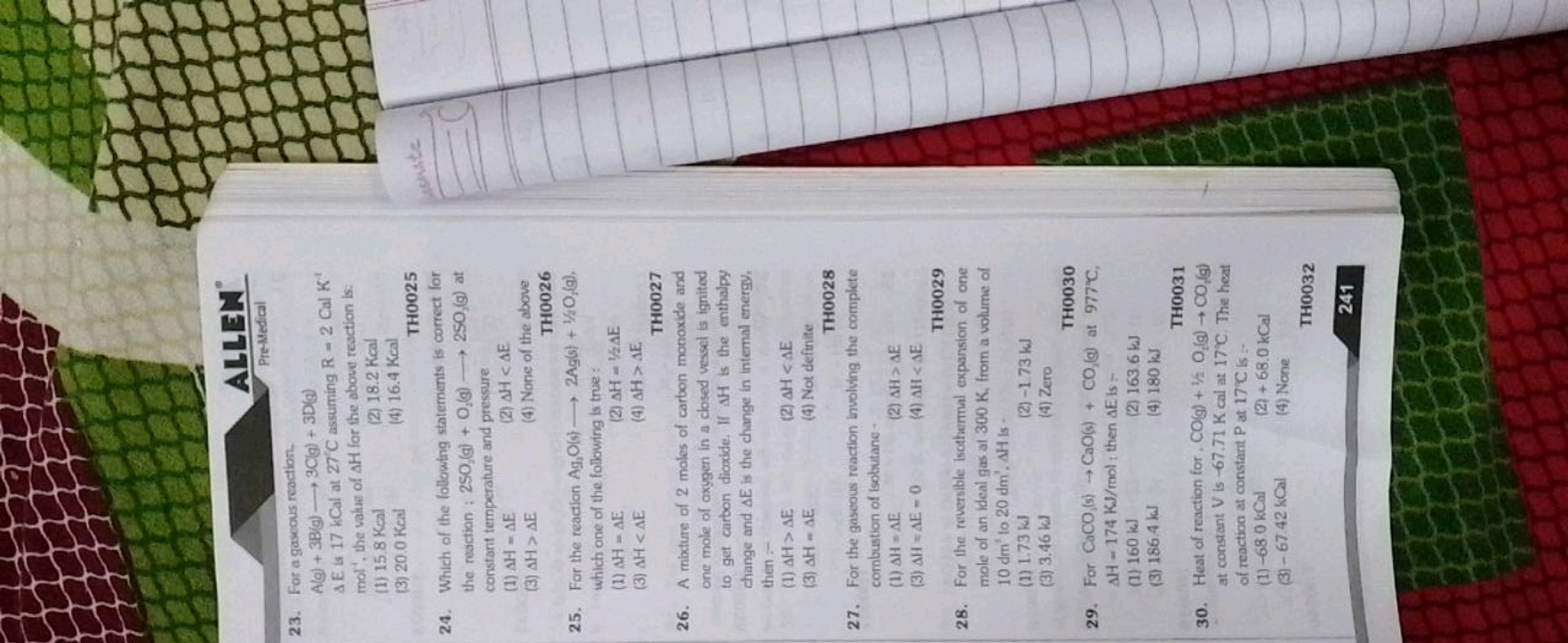 23. For a gaseous reaction,
Alg) + 3Big)-30g) + 3D(g)
ALLEN
Pre-Medica