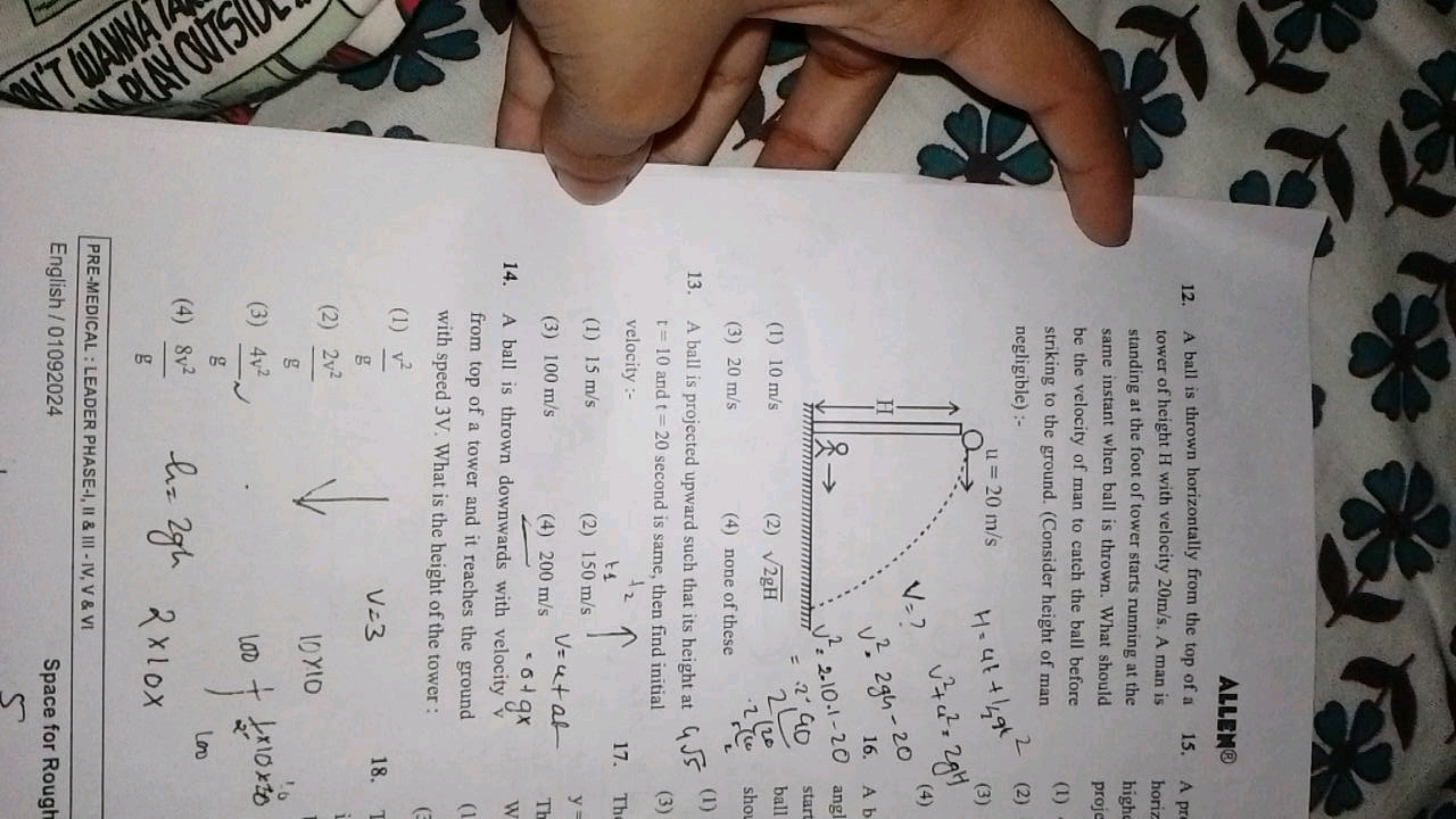 ALLEM (2)
12. A ball is thrown horizontally from the top of a
15. A pr