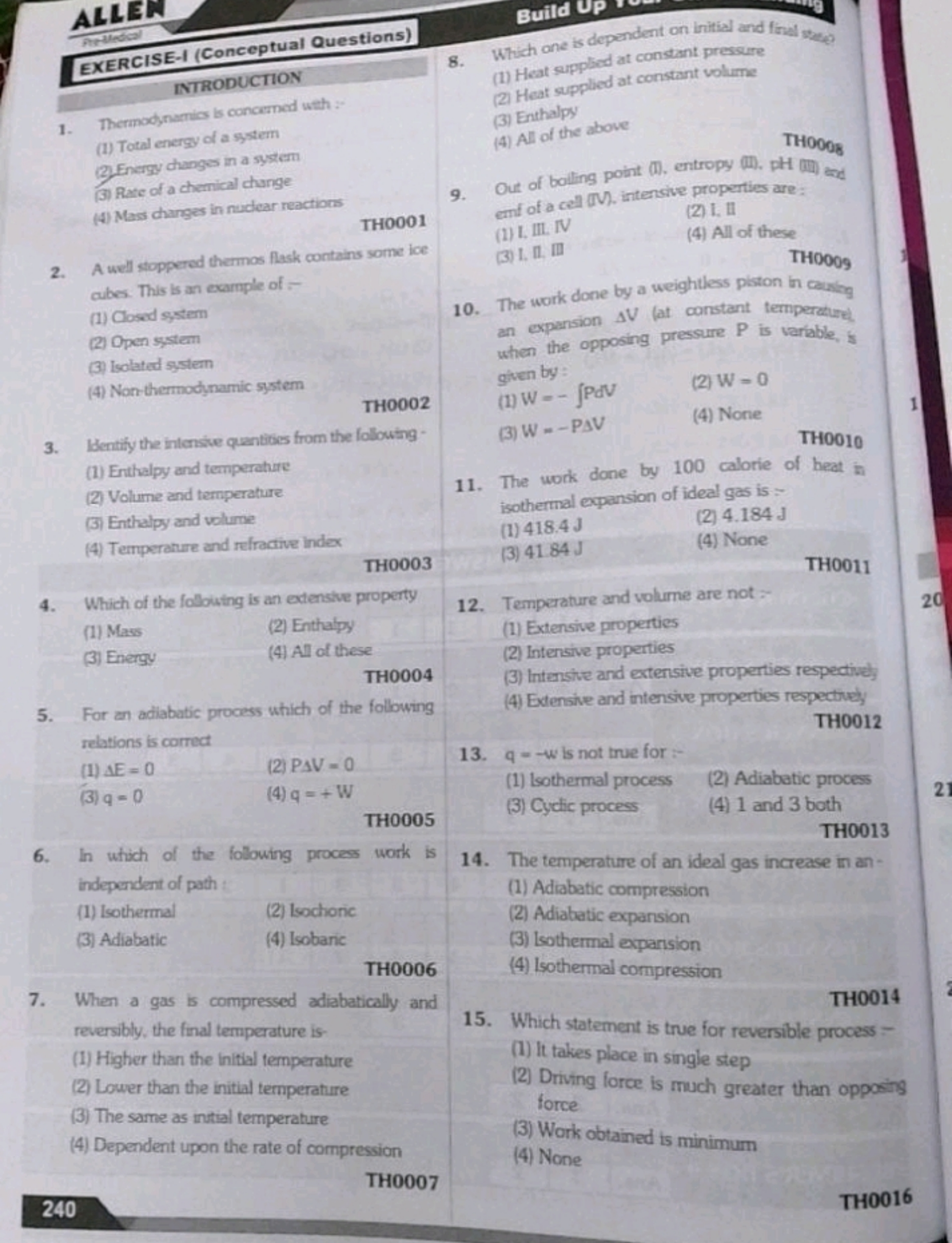 ALLEN
Pre-Medical
EXERCISE-I (Conceptual Questions)
INTRODUCTION
1. Th