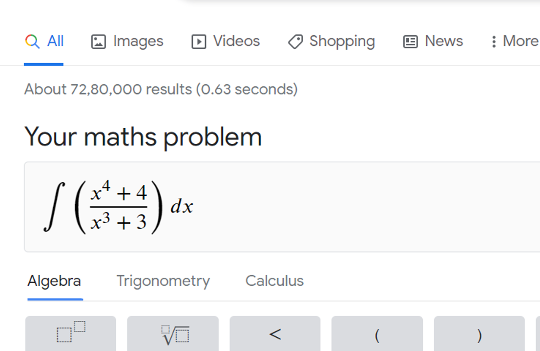 About 72,80,000 results ( 0.63 seconds)
Your maths problem
∫(x3+3x4+4​