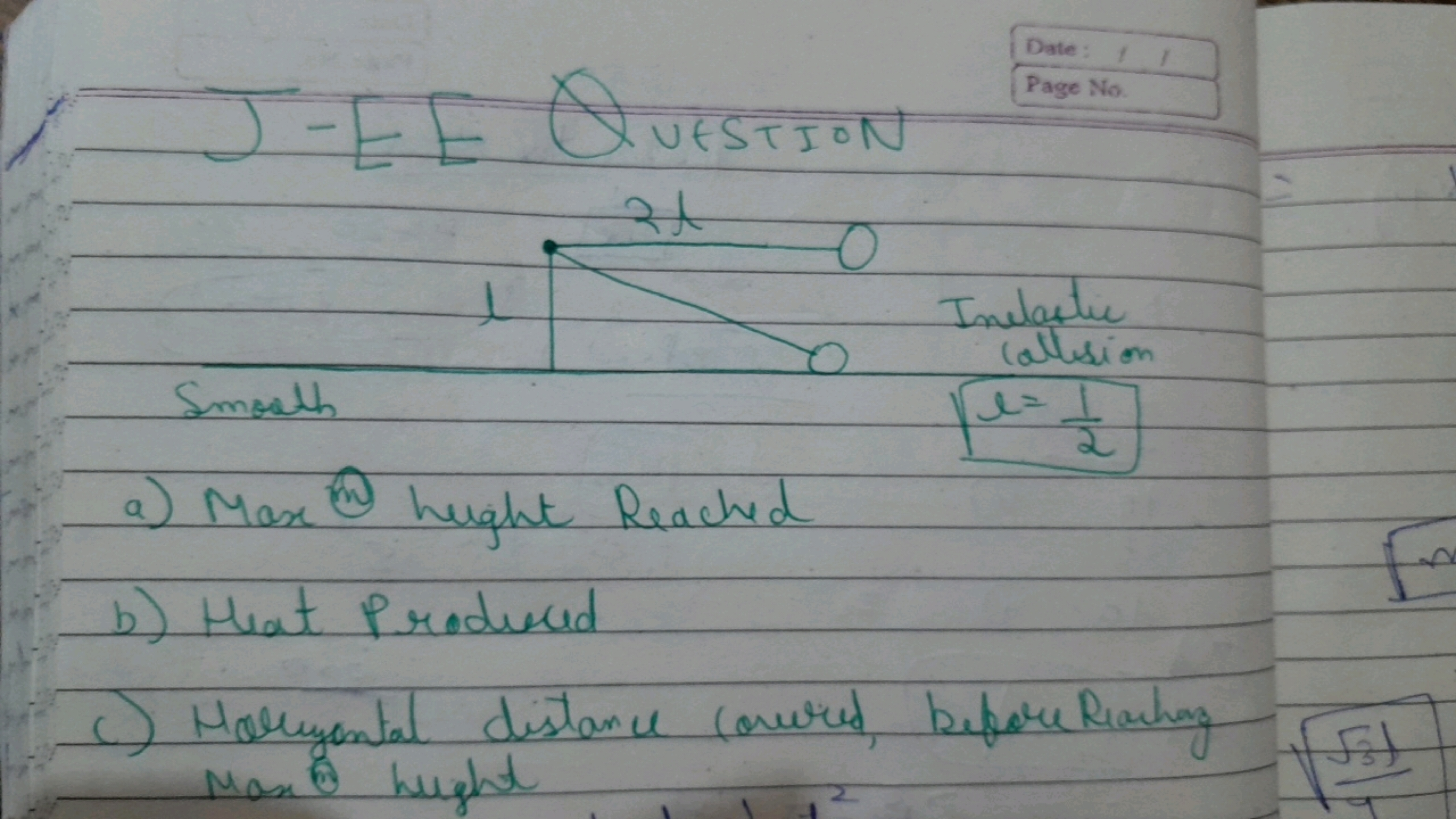 Date:
J-EE □
Page No
UHSTION

Inelastic caltsion
Smooth
l=21​
a) Max h